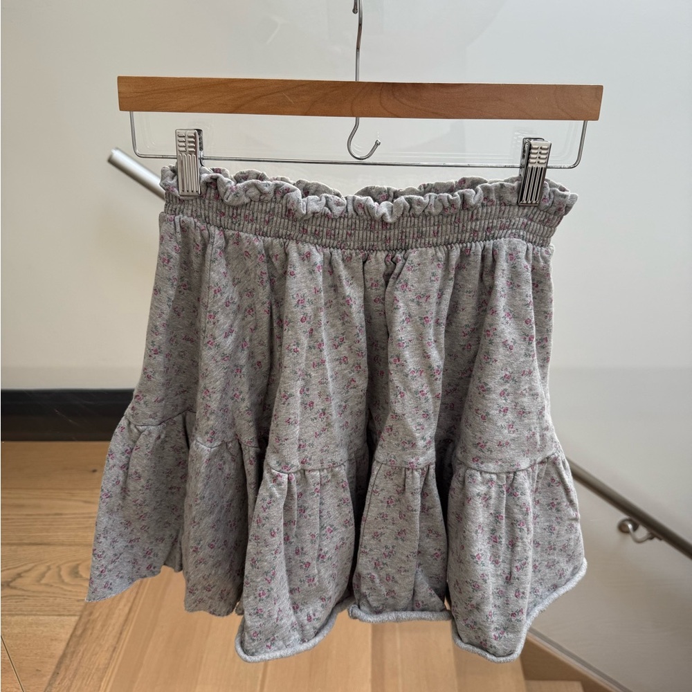 Floral Ruffle Skirt in Gray Tocoto Vintage kids 10y